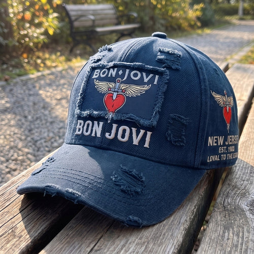 BJO Winged Heart Distressed Premium Denim Cap QH