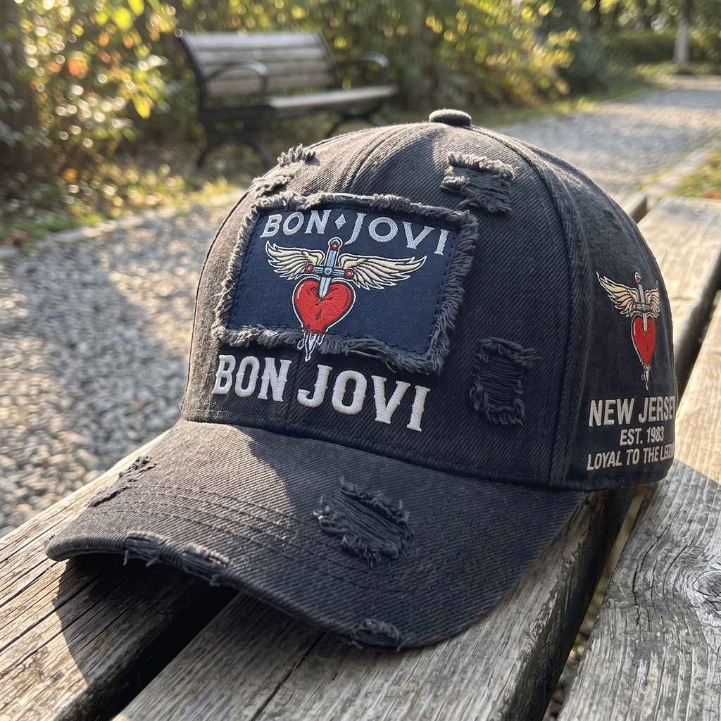 BJO Winged Heart Distressed Premium Denim Cap QH