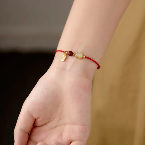 2026 Hetian Jade Fortune Lucky Red String Bracelet Gold Plated Blessing Brand Pendant Peace Jewelry