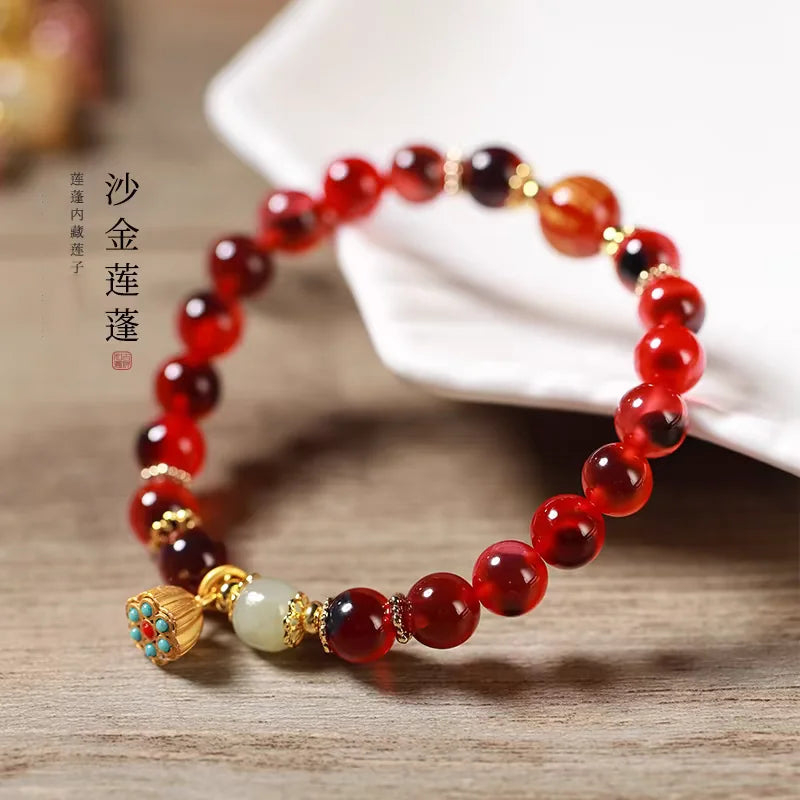 Chinese Style Classical New Arrival Bracelet Candy Heart Agate Lucky Beads Hand String for Women High-end Ins For Women's Gifts