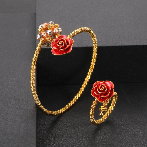 Janekelly Luxury Unique African Bangle Bracelet Ring Set For Women Wedding Cubic Zircon Crystal CZ Dubai Bridal Jewelry Set