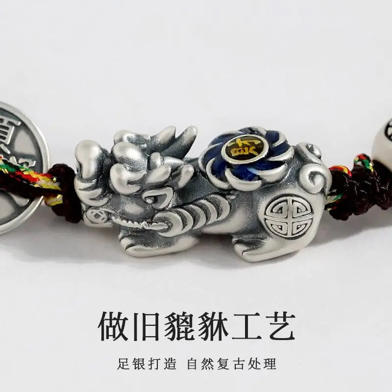 Sterling Silver Pi Xiu Five Emperors Coin Braided Red String Bracelet Unisex Couple Jewelry Wealth Luck Charm Chinese Feng Shui